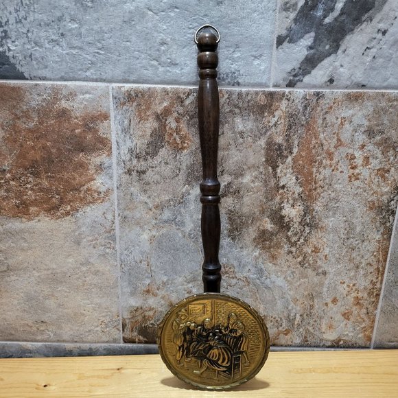 VTG Brass Wall Pocket Brass Match Holder Pub Scene Decorative Wall Plate - Picture 1 of 13